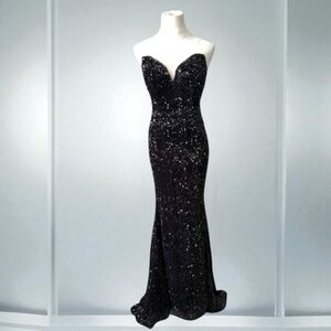WITNESS OF LOVE BLACK VELVET SEQUIN MERMAID DRESS